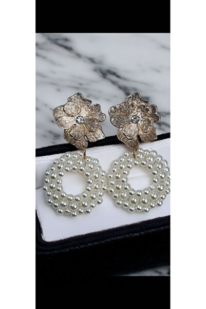 MNX DESİNG COLLECTİON kadın incili yaprak figürlü celık küpe