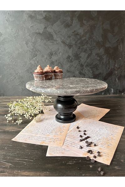 İDAY HOME Aphelios Wooden Black Footed Decorative Marble Presentation Holder