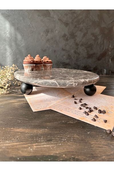 İDAY HOME Marble Presentation Dish Aphelios Wooden Black Ball Leg Decorative Plate