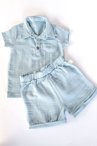 O&G Collection 100% Cotton Muslin 2-piece Set for Baby Boy - T-shirt and Shorts