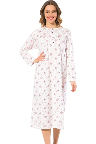 ATINÇ 584 قطن وردي مقاس كبير ثوب نوم الأم بأكمام طويلة