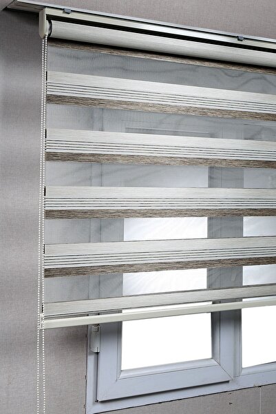 bizdenperde Premium Çift Renk Kahve - Krem Ev Ofis Zebra Stor Perdeler