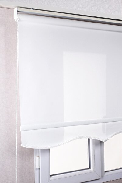 bizdenperde Etekli Beyaz Mat Polyester Kaliteli Güneşlik Stor Perde