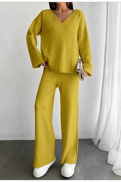 MAXXANA Oversize Knitwear Sweater and Trousers Set - Sleeve Folded and Slit Detail
