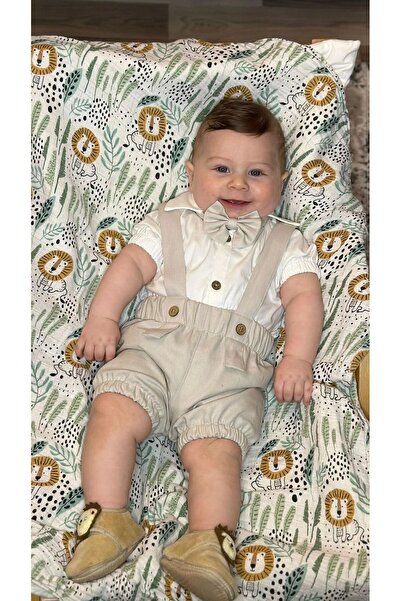 ykr design Summer Beige Shorts Salopet Shirt Bow Tie Baby Boy Children's Set