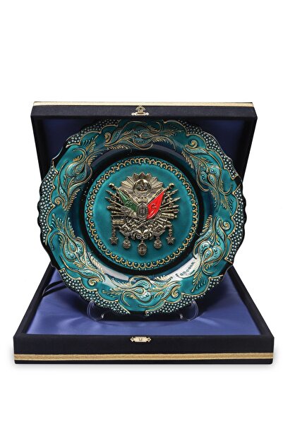 Özkul Velvet El İşlemesi Kadife Kutulu, Osmanlı Armalı, Altın Yaldızlı Lale D...