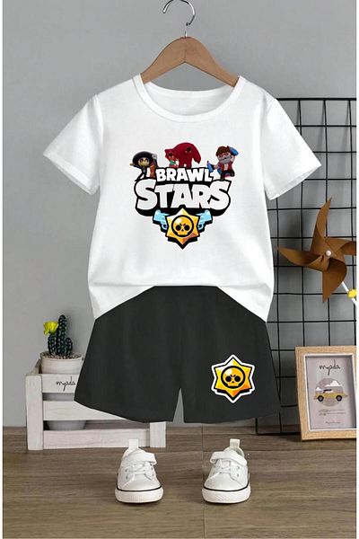 JoneBase BrawlStarsUnisex Kids Design - Colorful Printed 100% Cotton T-shirt and Shorts Set