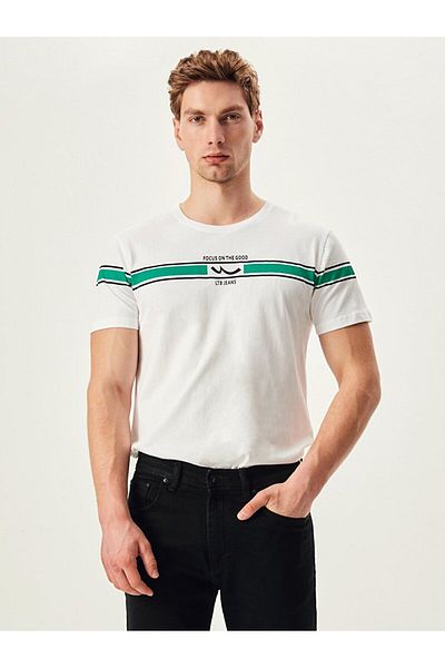 Ltb White T-shirt with Logo Stripe
