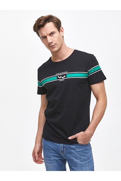 Ltb Men's Black Printed Short Sleeve Crew Neck T-Shirt 011208404360890000