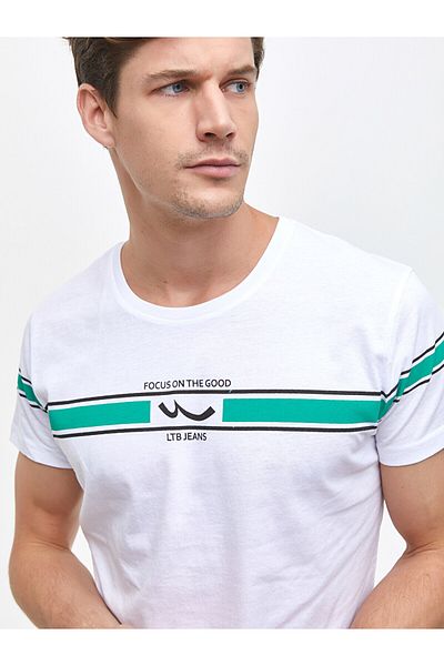 Ltb White T-shirt with Logo Stripe