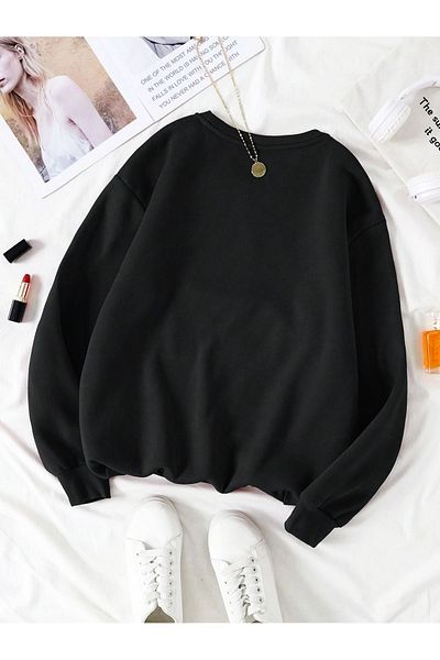 Josette Φούτερ Atlanta Printed Μαύρο Oversize - Χοντρό λαιμόκοψη