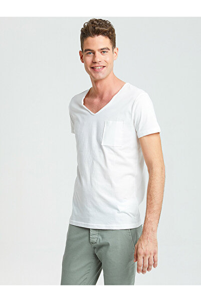 Ltb WhiTe V-neck PockeT T-Shirt