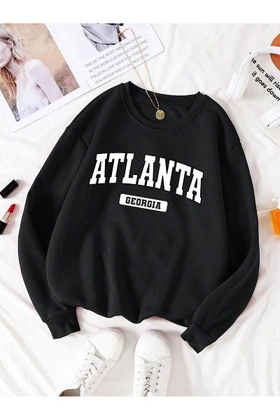 Josette Φούτερ Atlanta Printed Μαύρο Oversize - Χοντρό λαιμόκοψη