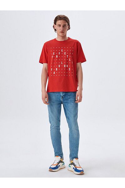 Ltb Text Printed Red T-shirt