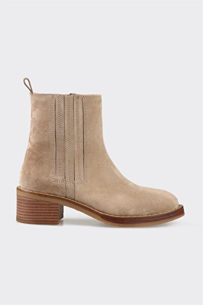 Elle Shoes Vizon Deri Kadın Topuklu Bot