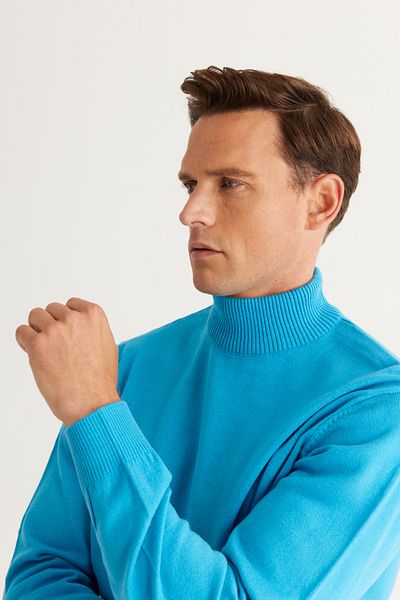 AC&Co / Altınyıldız Classics Men's Turquoise Anti-pilling Knitwear Sweater - Half Turtleneck, Standard Fit