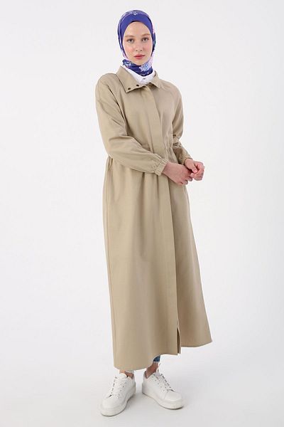 ALLDAY Beigefarbene Abaya mit Reißverschluss an der Taille und Kordelzugtasche