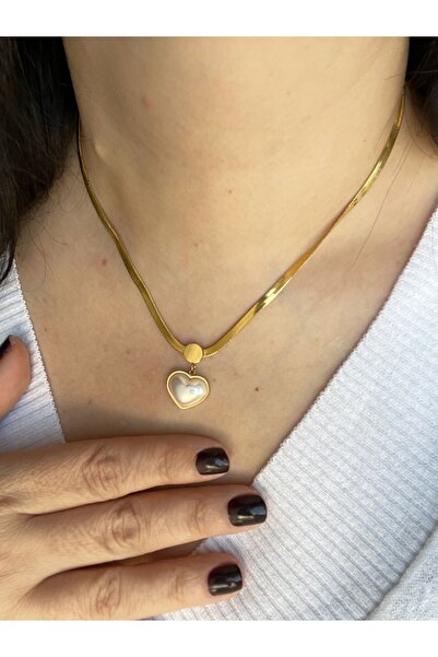 Selen Aksesuar قلادة قلب من عرق اللؤلؤ الصلب
