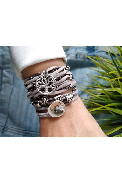 ZeynDesign Gray Tree of Life Suede Wrap Wrap Bracelet
