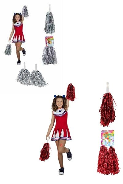 Esmay 1 Çift Kırmızı Gümüş Gri Pon Pon Metalik Parlak Renkler Etkinlik Kutlam...