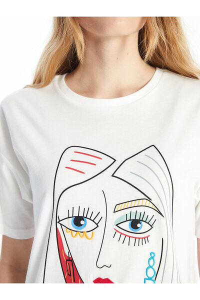 LC Waikiki Dámské triko LCW – výstřih, potištěný, krátký rukáv