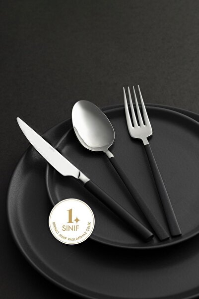 Nehir Dalyan Sade Siyah Sedef 6 Kişilik 36 Parça Kutulu