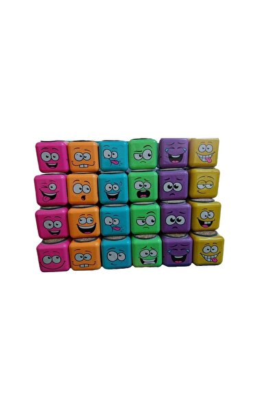 Genel Markalar 24'lü Rengarenk 3 Tarafı Emojili Figürlü Küp Çim Adamlar Okul Ve Okul Öncesi Hediyelik Çim Adam