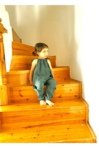 Bebeu Army Green Girl's Muslin Shalwar Jumpsuit - 100% Organic Double Layer