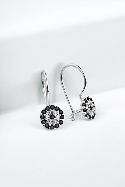 jelux silver Gümüş 925 Ayar 7 Mm Mengeçli Safir Taşlı Çocuk Nazar Küpe