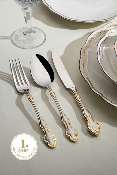 Nehir adriana Gold Satin - 36 Piece Knife and Fork Set for 6 People