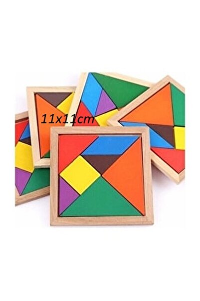Esmay 10 ADET Ahşap Kare Tangram Renkli Zeka Oyunu 7 Parça 14x14cm Hediye Pak...
