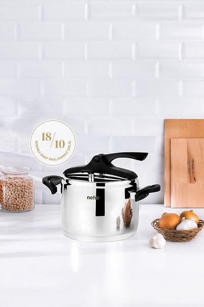 Nehir 6 Liter Stainless Steel Pot - Silver Trend with Pressure