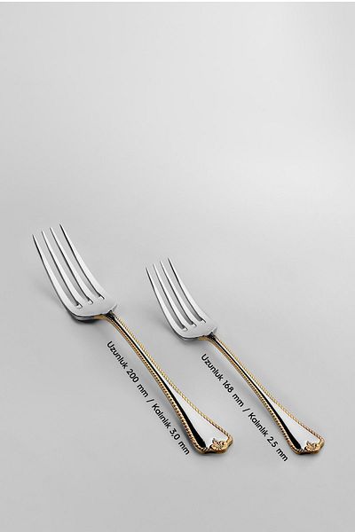 Nehir Fulya Gold - 60 Pieces Fork and Spoon Set for 12 People
