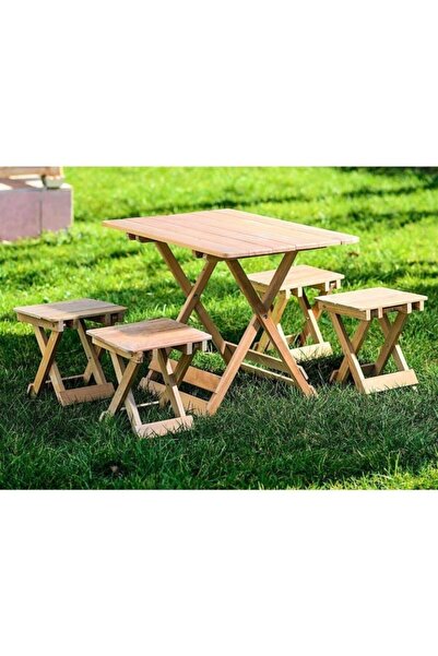 YÖRÜK TİCARET Yörük Ahşap Katlanır Masa Ve Tabure Takım