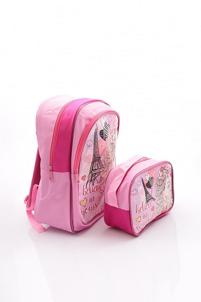 Mbag Mb-714 Pink Illustrated Nutrition and Primary School Kindergarten Bag for Girl Set of 2