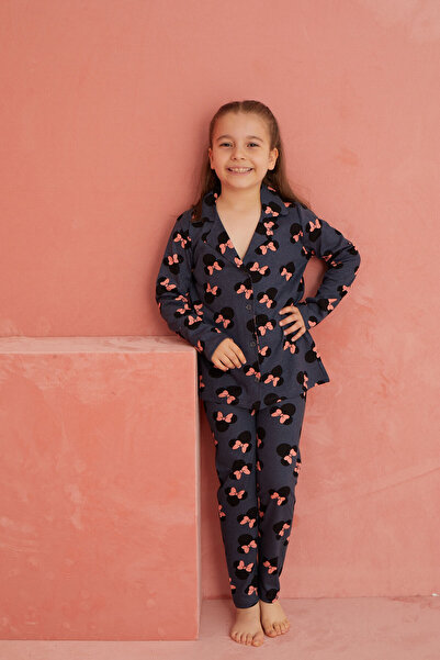 ELİTOL Smoked Ribbon Patterned Long Sleeve Knitted Front Buttoned Pajama Set