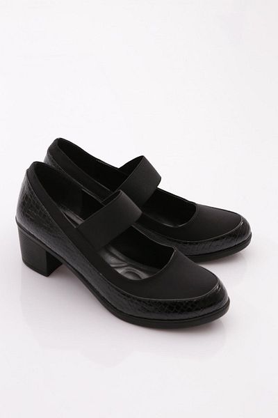 DGN 23061 Pantofi cu toc pentru femei cu o singură dungă, crocodil negru