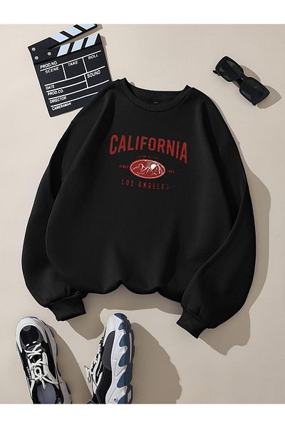 BENROMA Унисекс суитшърт с голям размер и щампа California
