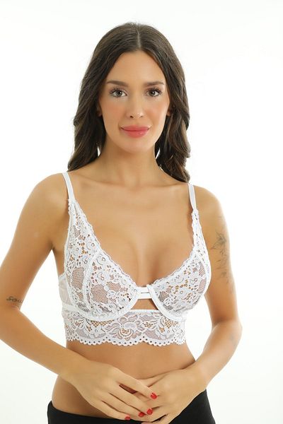 BONBON LINGERIE Sutien cu sârmă din dantelă albă, cu model floral, de la sub sân până la spate 4798042-caroline
