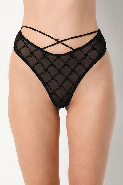 Brandpanty Carmen Black Tulle String - Waist Party with Cross Stripe Detail and Pattern5000071
