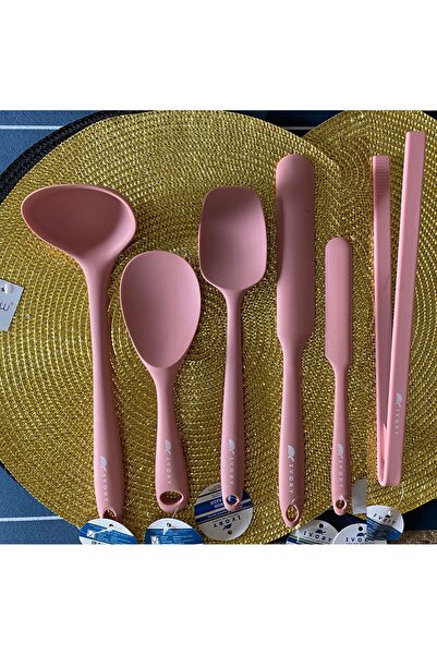 IVORY İvory Silikon Kepçe Kaşık Spatula Seti 6 LI ( Pembe )