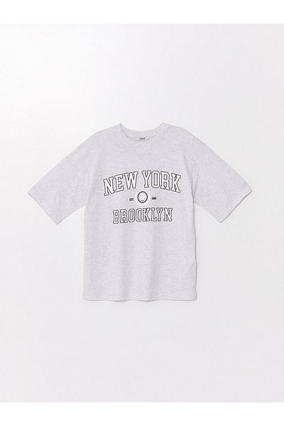 LC Waikiki Tricou supradimensionat LCW pentru damă - decolteu, imprimat, mânecă scurtă