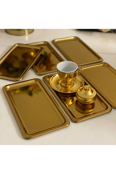 Elzem Medium Size 13*23 cm Presentation Tray - Gold Plated, Set of 6, 13*24 cm