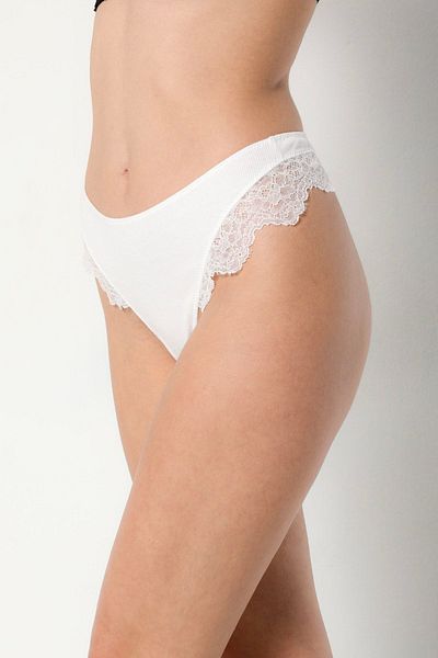 Brandpanty Ecru Cotton Striped and Lace Women's Thong - 100% Face Design5000069-elisha