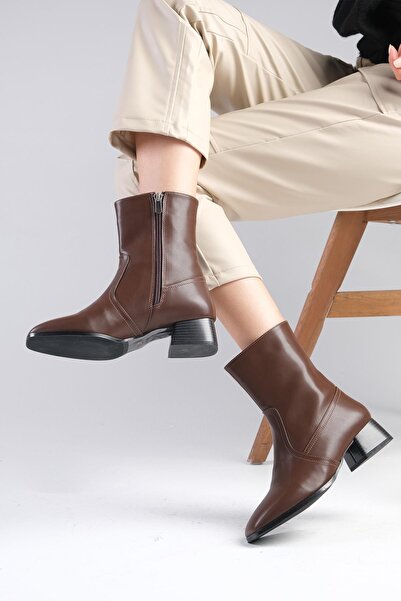 Mio Gusto Callie Kahverengi Ince Kürk Astarlı Yandan Fermuarlı Küt Burunlu Kadın Topuklu Bot