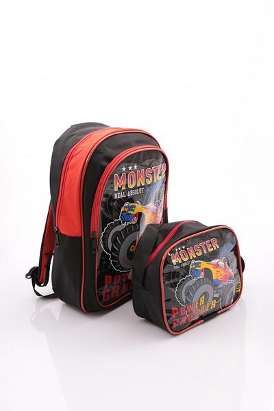 Mbag Men's School Bag and Lunch Box Set - Mb-715 Black Giant Truck