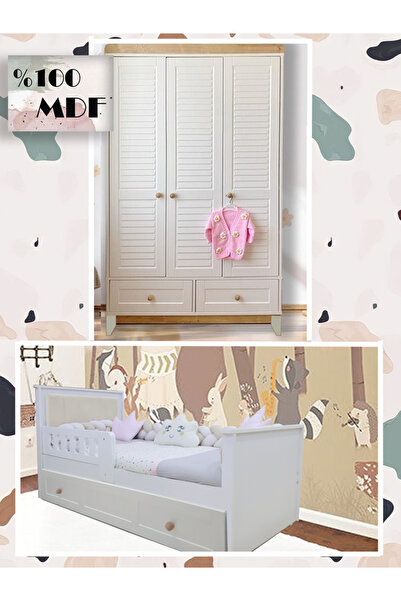 Koza MDF Nova Full Panjur 3 Kapılı Dolap & 90x190 Yavrulu Kapitoneli Montesso...