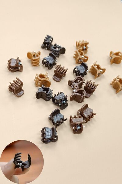 Diloshtrend Design 24 lü Mini Tırmık Toka seti Kahve Tonları