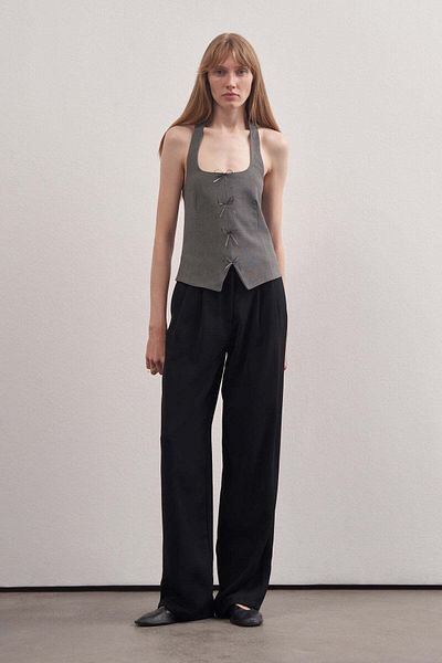 Mathilda By Çiğdem Bilici Gray Slim Fit Crew Neck Vest - Thin Strap, Zippered, Zero Sleeve Stylish Design