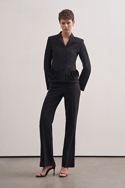 Mathilda Store Kadın Siyah Yarım Vatkalı Iki Ön Cepli Ceket Yaka Uzun Kollu G...